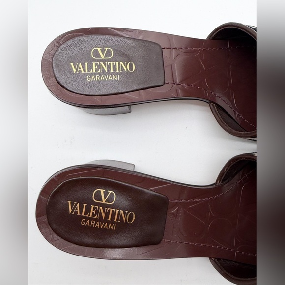 Valentino VLogo Signature Open Toe Mules Sandals Heels Brown & Cream EU 39 US 9 - Picture 10 of 13